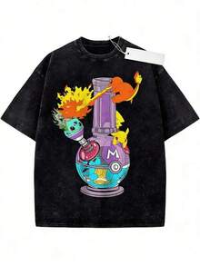 Vintage Anime Washed Cotton Graphic Tees, Anime Shirts Men, Camisas Para Mujer,  Anime Shirt, Vintage Tee – Artsholic – Fan Art Merch.100% Cotton Vintage T-Shirt, Graphic T-Shirt, Anime T-Shirt-Perfect For Labor Day, Father's Day, And Easter Gifts, Men's T-Shirt Gifts, Graphic T-Shirts, And Anime T-Shirts.Graphic, Tees Anime Shirt.Unisex Casual Summer Tops, Streetwear, Men's Shirts, Gifts For Anime Fans - 黑色 - 查看 7