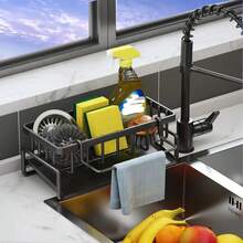 1pc Stainless Steel Sink Organizer Rack With Drip Tray, Rust-Proof Kitchen Storage Cabinet - Suitable For Sponge, Detergent And Cleaning Cloth, Durable Countertop Accessory, Sink Sponge Holder - Multicolor - View 11