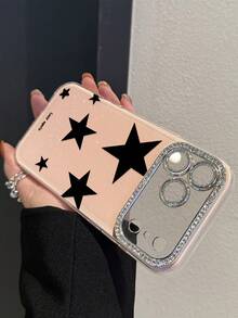 1 Pc, A Two Pieces Lens Cover With Diamond-Encrusted Frame And Star Pattern For Mobile Phones. Suitable For Use As Valentine's Day, Birthday, Mother's Day Or Easter Gifts For Family Members, Friends, Sisters, Girlfriends. - Pink - View 3