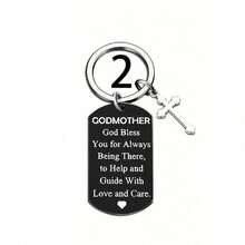 Godfather & Godmother Thank You Keychain Gift, Christening Gift, Christian Gift, Cross Keychain - Black - View 3