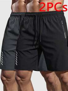 2条装男士运动短裤，轻便透气健身训练短裤，抽绳松紧腰带，可机洗，适合夏季户外运动，男友风健身房、篮球、足球短裤 - 彩色 - 查看 5