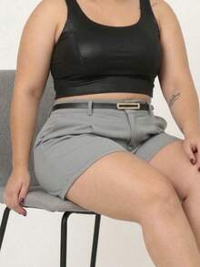 Tailored Plus Size Shorts With Elegant Belt - Summer 2026 - Ideal For Everyday Wear And Going Out - A Versatile And Comfortable Piece That Shapes Your Body. - 1gray - Xem 2