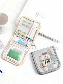 A Portable Medicine Bag/Box With Printed Pill And Tablet Designs, Easy To Carry For Travel. Suitable For Daily/Outdoor/Travel Medication Use, It'S An Essential Medical Accessory For Health-Conscious Individuals And Frequent Travelers. This Multi-Functional Fabric Medicine Bag Is Also A Portable Medical First-Aid Kit, Outdoor Travel Medicine Bag, Or Dormitory First-Aid Medicine Storage Bag (Available In Multiple Colors). - Multicolor - View 4