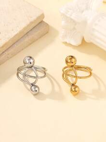 Set de 2 anillos de acero inoxidable de colores dorado y plateado, de estilo minimalista y de moda, adecuados para uso diario de mujeres o como regalo - Multicolor - Ver 3