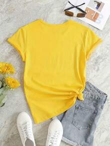Women's Graphic Tee Featuring Distressed Vintage Finish "PÁTRIA AMADA Brasil" Patriotic Print Design Unique Pattern Print Casual Everyday Round Neck Short Sleeve Fashionable Sporty Hot T-Shirt Women's Comfortable Top Retro Washed Short Sleeve Summer Tops - 黃色 - 查看 2