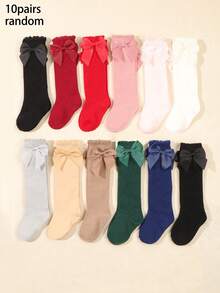10 pares de calcetines de color aleatorio con decoración de lazo, adecuados para bebés y niñas pequeñas, calcetines hasta la rodilla - Multicolor - Ver 7