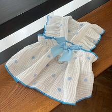 Cute Heart Print Dog Dress, Soft & Durable Pet Clothing With Bow Tie, Suitable For Birthday & Holiday Outfits, With Leash Ring, Available In Small, Medium & Large Sizes, Easy To Put On And Take Off, Suitable For Cats And Dogs - Blue - View 13