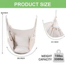 1pcsComfortable Hanging Chair, Hammock Chair With Large Thick Cushion, Classic Stripes Swing Chair For Bedroom, Patio, Balcony, Garden, Living Room, Holds Up To 330 Lb - 彩色 - 查看 2