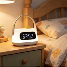Cute Handheld Alarm Clock Night Light, USB Charging Portable LED Bedside Lamp With Digital Display, Soft Silicone Eye-Friendly Nightlight For Kids Room, Nursery, Bedroom, Perfect For Home Decor, Camping, Travel - Multicolor - View 7