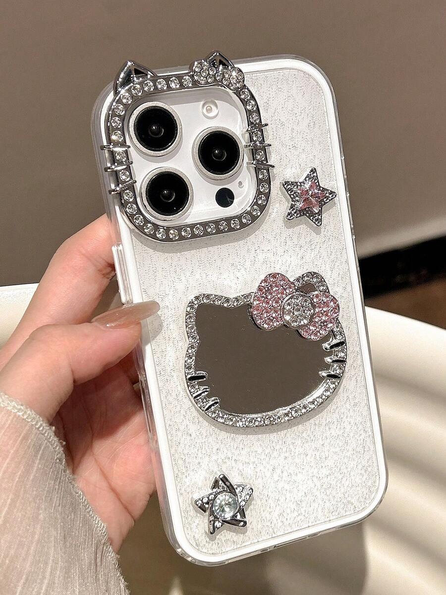SANRIO 1個亮片KT貓化妝鏡手機殼,適用於Apple 11-17 Pro Max - 白色 - 查看 1