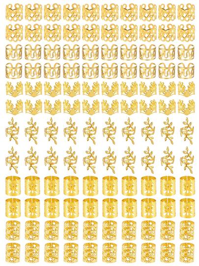 120pcs Hair Rings Hollow Crown & Leaf - Openwork Adjustable Alloy Hair Cuffs, Elegant Boho Hair Jewelry For Girl's Dreadlocks & Braids