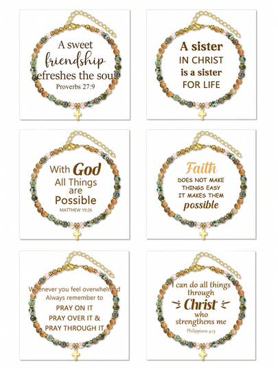 1 pieza Pulsera inspiradora cristiana, regalo para mujeres, pulsera de piedra natural religiosa con tarjeta inspiradora, pulsera con cuentas de cruz, regalo de , Navidad, para madrina, mamá, hija, hermana, amiga