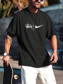 2026 Y2K Retro Skate Graffiti Design T-Shirts For Men,Heren Zomer Set - 黑色 - 查看 3