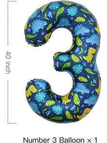 Globo de dinosaurio número 3 de 40 pulgadas, decoración de cumpleaños de dinosaurio, 3 años, suministros para fiesta de niño, número 3 - Dinosaurio azul marino 3 - Ver 3