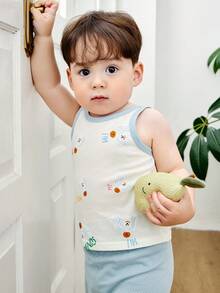 mini bala Bộ đồ hai mảnh gồm áo tank top cotton cho trẻ em, chất liệu lưới thoáng khí, lấy cảm hứng từ đại dương, kiểu dáng mùa hè 2026, mềm mại và thoải mái, thích hợp mặc hàng ngày. - xám xanh - Xem 4
