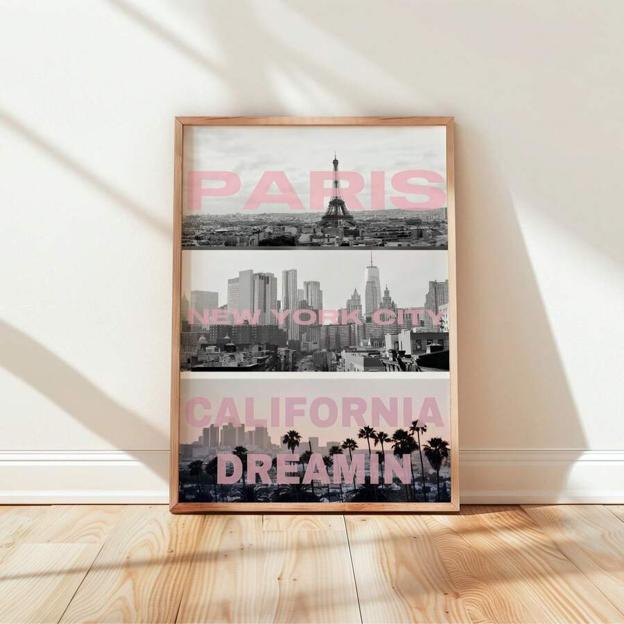 1pc Frameless Fashion City Travel Art Wall Print, Urban Aesthetic Poster Suitable For Bedroom, Dorm, Living Room Decor, Back To School Season, Poster, Room Decor Gift - City - View 1