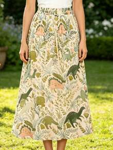 Women's Casual Printed Mid-Length Skirt, Spring/Summer - Apricot - View 3