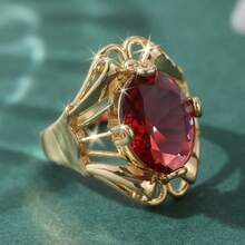 Eleganter Vintage-Ring aus fuchsiafarbenem Zirkonia mit geometrischem Muster, handgefertigt aus Kupfer, ein Schmuckstück für Damen, geeignet für Partys und Treffen, ideales Geschenk für Freunde, Cut-Out - Gold - Übersicht 5