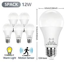Bóng đèn cảm biến chuyển động Kasotile, 9W/12W (tương đương bóng đèn sợi đốt 80W hoặc 100W), kích hoạt bằng cảm biến chuyển động, tự động bật/tắt từ hoàng hôn đến bình minh, bóng đèn LED an ninh, tùy chọn ánh sáng trắng ban ngày 6000K / trắng ấm 3000K, đế E26/E27, tiết kiệm năng lượng, thích hợp cho chiếu sáng trong nhà và ngoài trời (ví dụ: hiên nhà, cầu thang, hành lang, v.v.) - 5 bóng - trắng - Xem 14