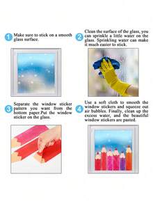 27/3 piezas Pegatinas de ventana de lápiz de acuarela de doble cara para volver a la escuela, pegatinas de decoración de ventana de lápiz de colores, adecuadas para decoración de vidrio de aula escolar, adecuadas para decoración de vidrio, decoración de pared, decoración de crayón, pegatinas estáticas de lápiz, pegatinas de ventana de lápiz de acuarela para decoración escolar, pegatinas de doble cara visibles para el primer día de vuelta a la escuela, adecuadas para decoración y organización del aula, total 9 hojas - lápiz de color - Ver 5