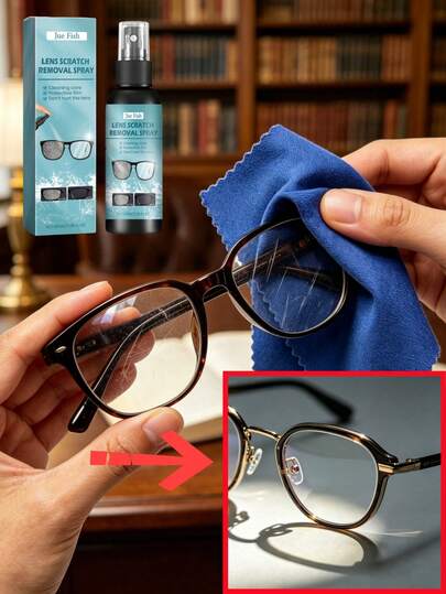 JUE FISH Removedor de riscos para lentes - Repara óculos riscados e foscos. Remove rapidamente manchas das lentes e preserva a transparência dos óculos.