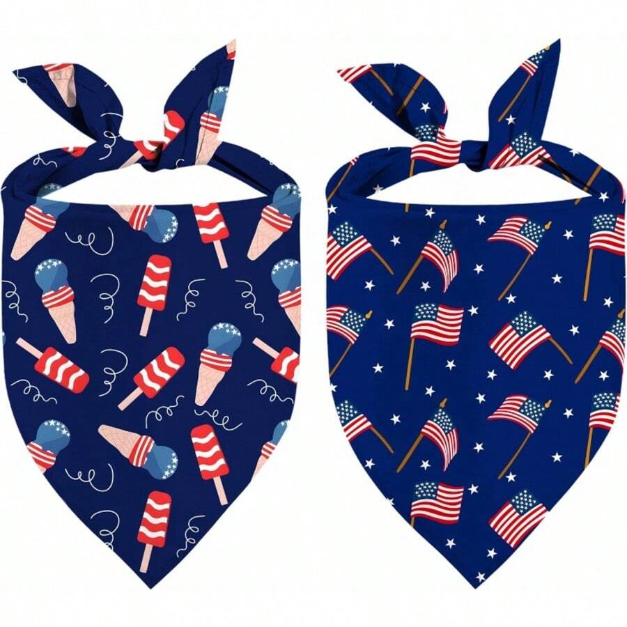 2pcs 24.8"X11" Independence Day Dog Bandana, Patriotic Pet Decor, Adjustable 4th Of July Holiday Party Bandana, American Flag Scarf, Suitable For Cat & Dog Birthday Outfit - Multicolor - View 1
