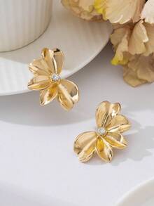 2 đôi bông tai đinh tán hình hoa bất đối xứng tối giản thời trang, thiết kế thanh lịch đa năng, phù hợp cho phụ nữ đeo khi đi nghỉ mát. - Kiểu dáng vàng 32 - Xem 4