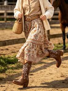 Cowboy Womens Mid Calf Boots Vintage Embroidered Western Cowgirl Boots Pointed Toe Chunky Heel Diamonds Boots Comfort Party Western Riding Boots - Brown - View 7