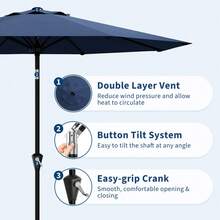 Hodeffior 2.7 M Patio Umbrella With Crank And Push Button Tilt, Outdoor Table Umbrella With 8 Ribs And Vented Canopy, Garden Parasol For Deck Backyard Poolside, Base Not Included - Navy Blue - View 4