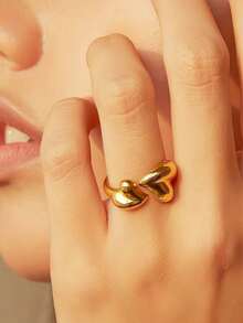 1枚18K镀金不锈钢女士时尚双心形开口戒指，厚款派对礼物 - love - 查看 2