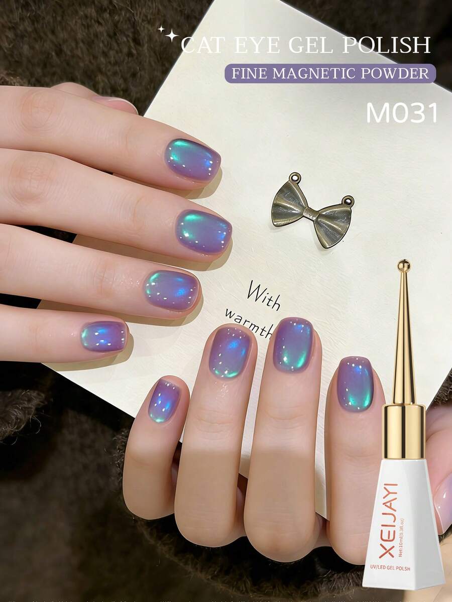 XEIJAYI 1 Chai 10ml Sơn móng tay gel từ tính màu xanh tím mắt mèo, có thể làm khô bằng đèn UV LED, dễ tẩy rửa, quà tặng mùa hè cho nữ - Xanh tím - Xem 1