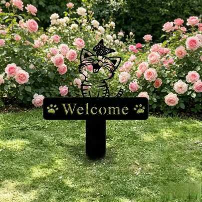 Acrylic Cat Silhouette Garden Stake, Outdoor Yard Decor