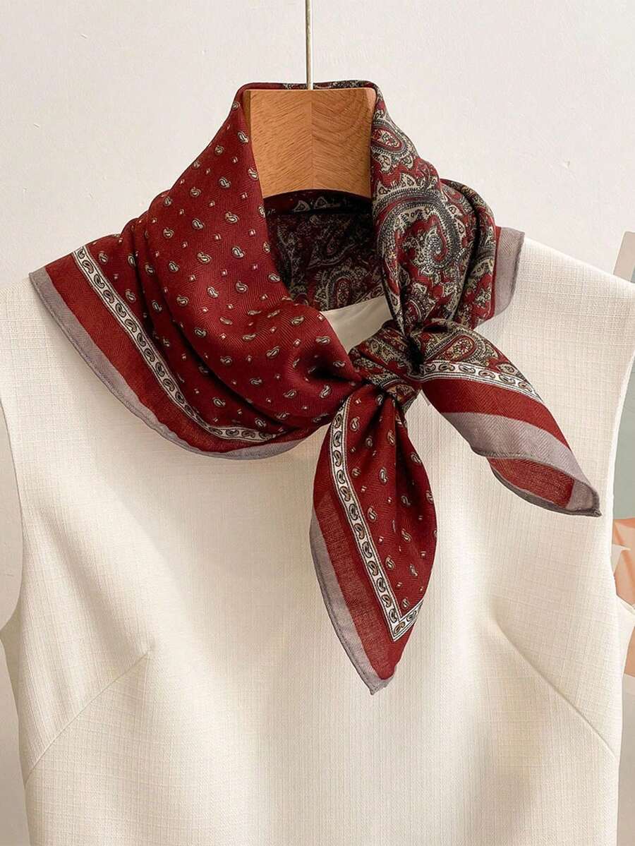 1 chiếc khăn bandana giả lụa, họa tiết hạt điều và paisley. - Nhiều màu - Xem 1