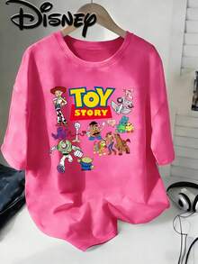 Disney Toy Story All Characters Collage Vintage Washed Brown Oversized Cotton T-Shirt, Extra Large Baggy Fit Tee For Kids & Adults, Toy Story Fan Top - Màu Hồng Tươi - Xem 1