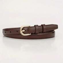 1pc/3pcs Solid Color Casual PU Leather Waist Belt, Slim Design, Suitable For Women All Seasons Summer, School Fall, Autumn, Halloween - 棕色 - 查看 6