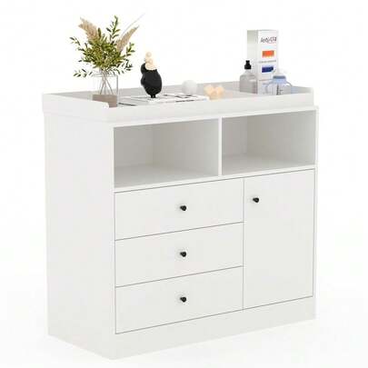 Changing Table Dresser,Baby Dresser With Changing Table Top,Wooden Diaper Changing Station With 3 Drawers,Cabinet & 2 Open Compartments,Multi-Functional Baby Changing Table For Nursery,Bedroom