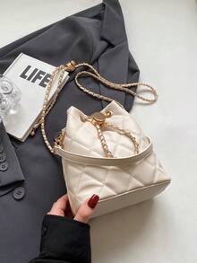 Dedoo 2024 New Women's Rhombus Chain Strap Crossbody Bucket Bag - Beige - View 6