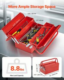 Caja de herramientas plegable de 14 pulgadas, 2 niveles, 3 bandejas, con asa, color rojo - rojo - Ver 3
