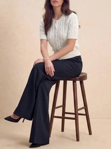 Round Neck Solid Color Twist Knit Single-Breasted Short Sleeve Casual Versatile Cardigan, Suitable For Spring, Summer And Autumn - Cream - View 3