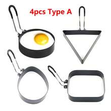 4pcs Omelette Maker Mold, Nonstick Folding Handle Omelette Pan, Thickened Kitchen Tool For Easy Egg Cooking - Black - View 10