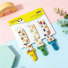 ZooTime 3pcs/Set Cartoon Baby Pacifier Clips, Cute Printed Pacifier Holder, Anti-Lost Design, Strong Clamp, Portable For Outings, Newborn Essential, Pacifier Leash, Baby Feeding Accessories, Multiple Patterns Available - Multicolor - View 9