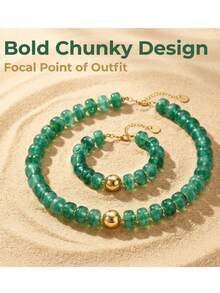2 piezas de collares gruesos y coloridos para mujer, collares con cuentas de resina cuadradas grandes multicolor, collares gruesos y bohemios - Multicolor - Ver 11