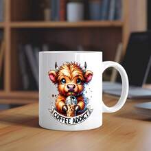 Highland Cow Mug Packaging, Mug With Elevated Design, Coffee Addiction Mug, 1 Piece, 11 Oz, Reusable Multi-Functional Cup, Kitchen Essentials, Mother's Day, Teacher Appreciation Gifts, White/Black - Nhiều màu sắc - Xem 5