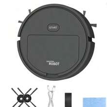 Aspiradora robot 3 en 1, barre y friega, recargable, 1 hora de duración de la batería, adecuada para pisos de madera, mármol, baldosas, alfombras, cocinas y talla grande, limpieza fácil de pisos del hogar - Negro - Ver 7