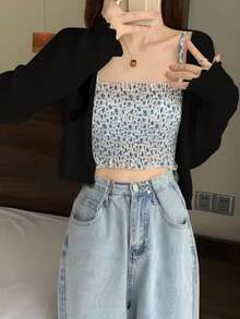 Áo khoác cardigan mỏng nhẹ, áo choàng ngắn bằng chiffon viền bèo nhún dành cho nữ, phù hợp với váy, mùa xuân/thu sớm, áo kiểu mùa hè. - màu đen - Xem 4
