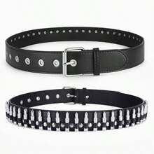 1pc Solid Color Street Party Sexy PU (Polyurethane) Women's Belt Punk Rivet Bullet Y2K Men's Fashion Street - Multicolor - View 1
