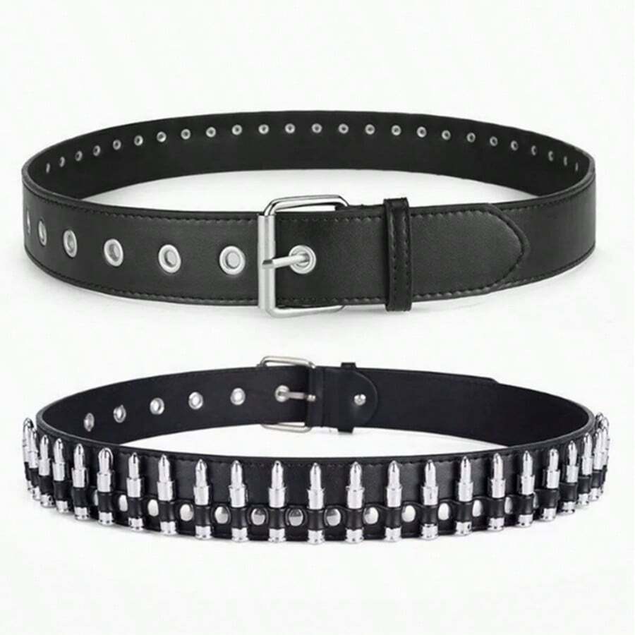 1pc Solid Color Street Party Sexy PU (Polyurethane) Women's Belt Punk Rivet Bullet Y2K Men's Fashion Street - Multicolor - View 1