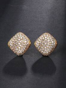 1 Đôi bông tai nữ thời trang tối giản đính đá Cubic Zirconia, mạ vàng, mạ bạc, thiết kế sóng vuông, thích hợp đeo hàng ngày, quà tặng cho bạn gái. - bông tai hình sóng vuông - Xem 3