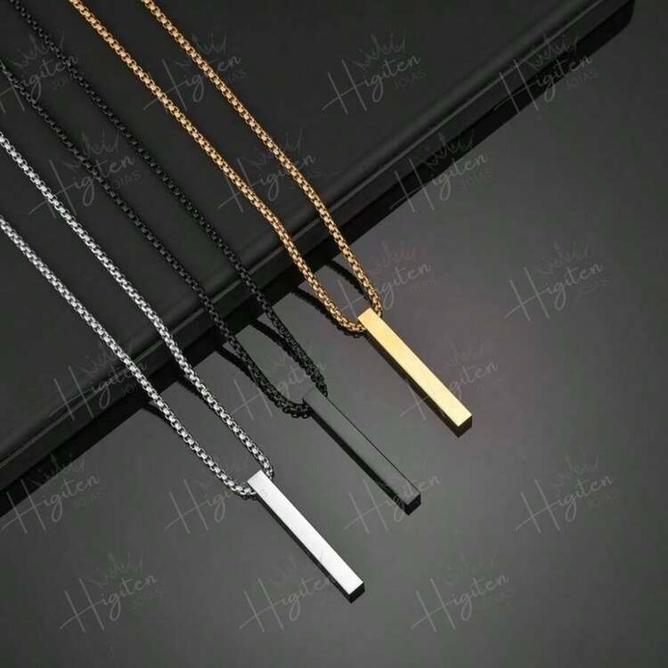 Premium Necklace With Rectangular Pendant - Stainless Steel - 金色 - 查看 2