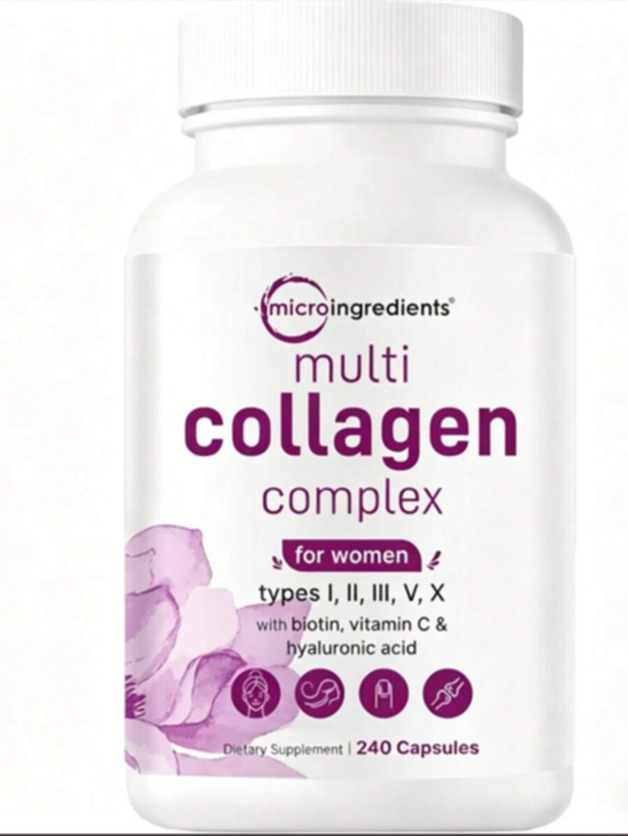 Multi Collagen Peptides Complex, Types I II III V X With Biotin Vitamin C Hyaluronic Acid, 240 Capsules - 190g - Xem 1